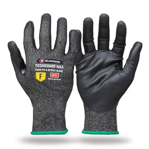 Image of Blackrock TechGuard Max Cut Resistant Safety Gloves – ISO Cut Level F, EN388 4X42D, Sandy Nitrile Palm for Oily Grip, 21 Gauge Liner, Touchscreen Compatible - Size 7/S