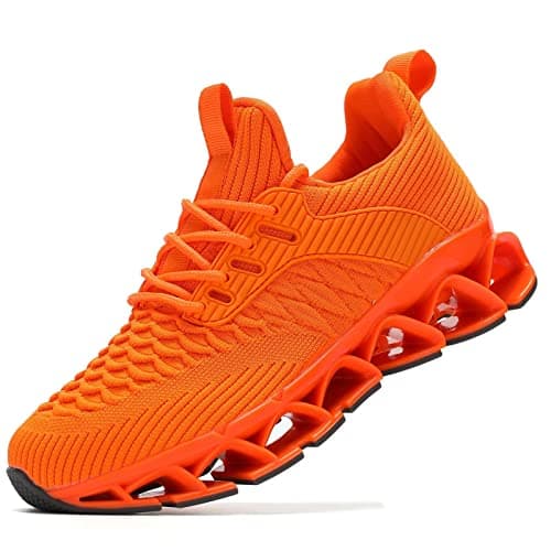 Image of Wrezatro Women's Slip on Walking Running Shoes Blade Tennis Casual Fashion Sneakers Comfort Non Slip Work Sport Athletic Trainer Orange