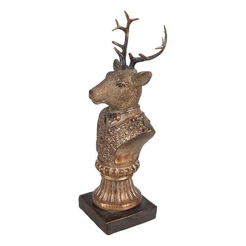 Image of MAISONICA 25cm Brown & Gold Suited Stag Deer Ornament Bust Figurine Accessory Gift