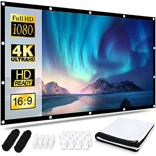 Image of Projector Screen 100 Inch, Portable Movie Screen 16:9 HD 4K Foldable Theatre Cinema Screen, Double Sided Projection Screen for Outdoor School Home Office, 221cm(W) X 125cm(H)