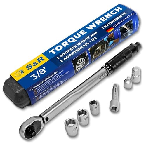 Image of S&R 3/8" - 375mm - 19-110NM Torque Wrench + 3/8" Extension + Adapters + Sockets, Every Unit Calibrated