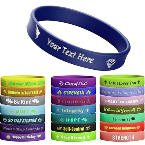 Image of 1-1000Pcs Bulk Personalised Silicone Wristbands,Custom Rubber Bracelets,Personalised Rubber Wristbands with Text & Logo for Events Gifts Fundraisers Motivation Graduate Birthday Parties (Style 1)