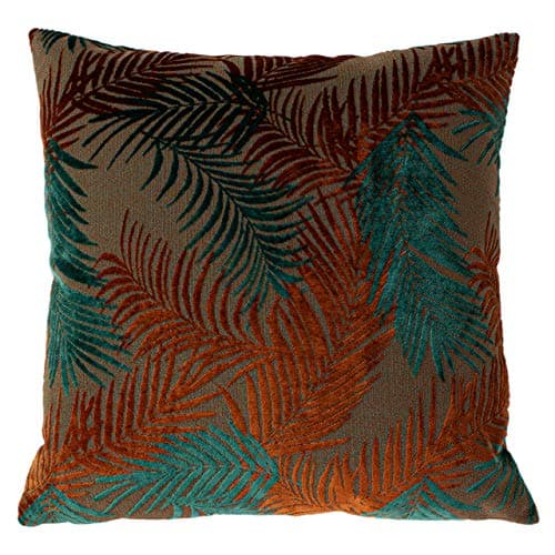 Image of Paoletti Palm Grove Polyester Filled Cushion, Teal/Rust, 50 x 50 cm