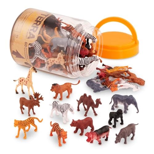 Image of Terra by Battat – 60 Pieces Wild Creatures Tube – Realistic Mini Animal Figurines – Lion, Hippo, Tiger, Bear & More Safari Animals – Educational Toys for Kids & Toddlers 3+ Years