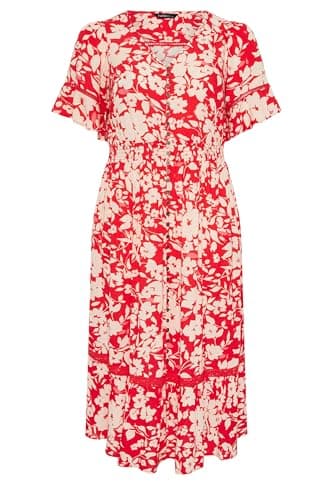 Image of EVANS Curve Floral Button Front Maxi Dress - Women's - Plus Size Curve Red