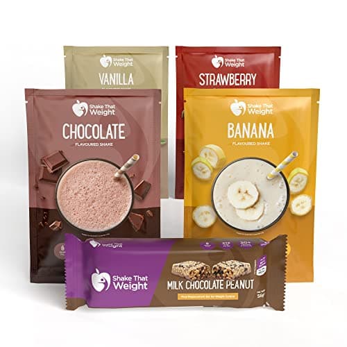 Image of Shake That Weight Meal Replacement Shakes - Diet Shakes - 1 Week Supply. 7x Chocolate Peanut Bars - 4x Chocolate Shakes, 4x Vanilla Shakes, 3x Strawberry Shakes, 3x Banana Shakes
