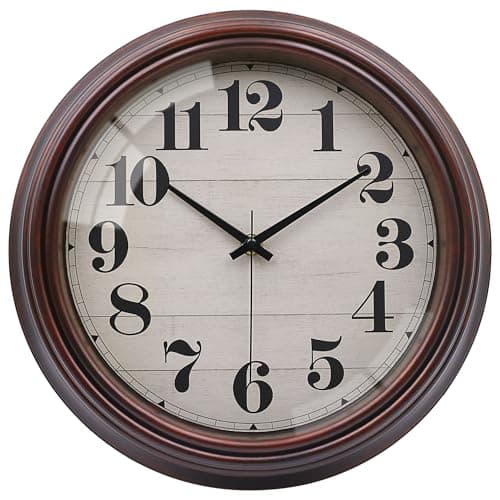 Image of VIKMARI Vintage Wall Clock, 12 Inch Brown Silent Battery Operated Retro Decorative Clock for Living Room Bedroom Kitchen Office