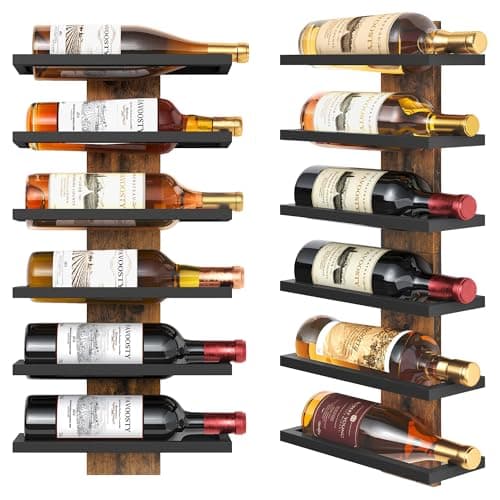 Image of FAVOOSTY Wine Rack Wall Mounted, 6 Tier Metal Wine Display Rack, Wine Rack Storage Holder Display Rack for Kitchen, Dining Room, Bar, Wine Cellar, Black