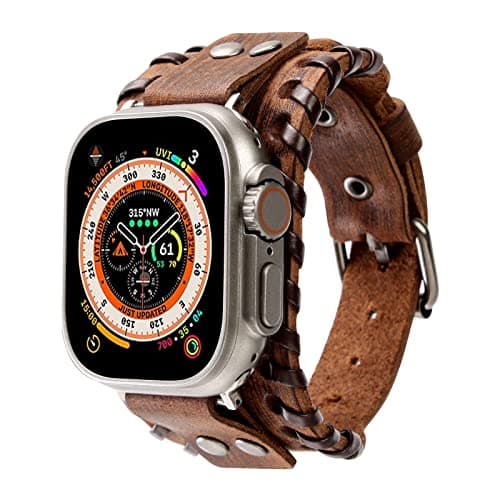 Image of KONAFEI Compatible with Apple Watch Band 49mm 46mm 45mm 44mm 42mm 41mm 40mm 38mm iWatch Ultra Series 10/9/8/7/SE/6/5/4/3/2/1 for Men Women, Leather Handmade Cuff Bracelet Woven Vintage Strap, Brown