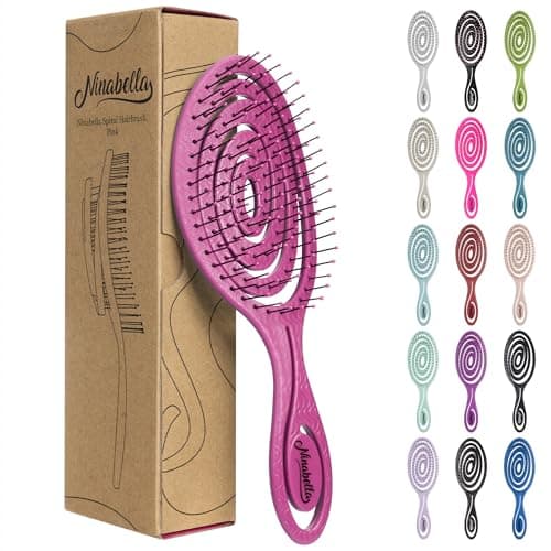 Image of Ninabella Detangling Hair Brush for Women & Men - Does not Pull, Removes Tangles, Brushes for Straight, Curly & Wet Hair - Detangle Brush - Unique Spiral Hairbrush, Pink