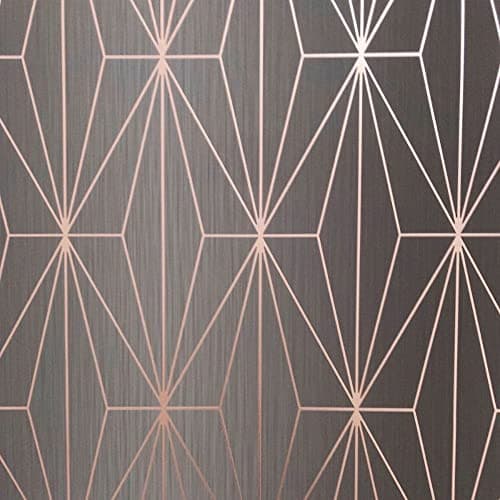 Image of Muriva Kayla Metallic Geometric Diamond Triangles Vinyl Wallpaper Shiny Embossed Heavyweight 10m Roll Charcoal & Rose Gold 703015