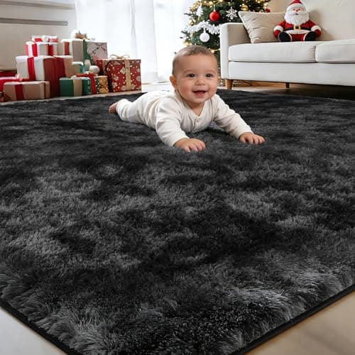 Image of BEHOMHAZQ Rugs Living Room 120x180cm : Grey Black Large Area Rug for Living Room - Ultra Soft Fluffy Shaggy Rugs for Bedroom - Indoor Nursery Floor Carpets for Kids Room Home Decor, Anti-Slip Backing