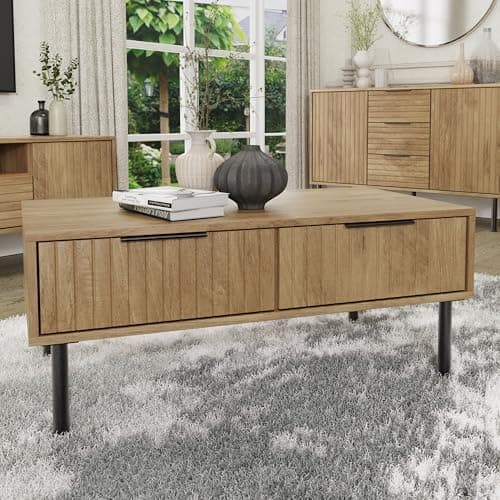 Image of GFW Nervata Coffee Table Living Room Storage Display Oak