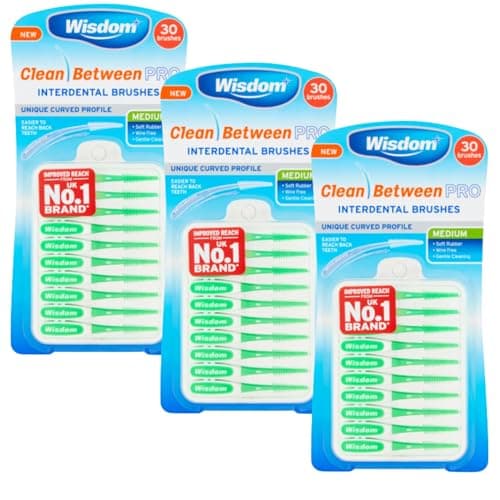 Image of Wisdom Clean Between Pro Interdental Brushes Medium Green – 3 Packs of 30 (Total 90 Brushes) – Dentist Recommended Floss Alternative for Plaque Removal & Gum Health