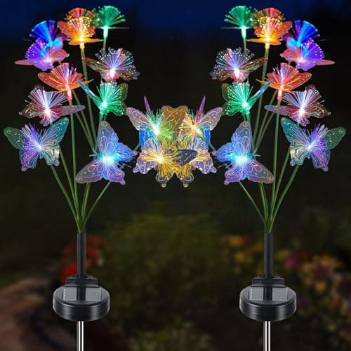 Image of PASHOP Butterfly Solar Lights, 2 Pack Butterfly Garden Lights, IP55 Waterproof Solar Lights Outdoor Garden Stake for Yard & Lawn Decorations
