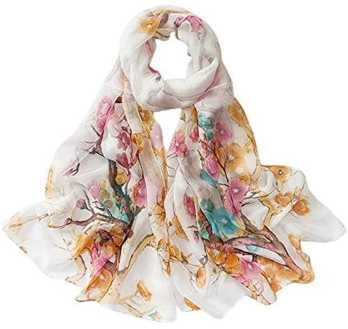 Image of FAIRYGATE Chiffon Scarf for Women UK - Scarfs Multi Colour Flower Floral Print Neck Shawl Wrap Ladies Scarves Lightweight Clearance 50021