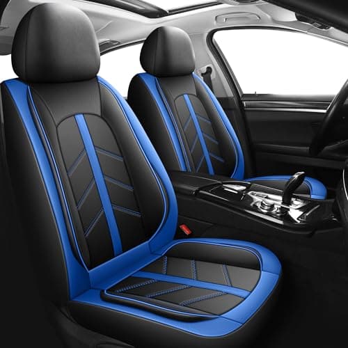 Image of Carseatcover-UK - Luxury Black/Blue PU Leather Front Car Seat Covers, Airbag Safe, Fits Most Cars