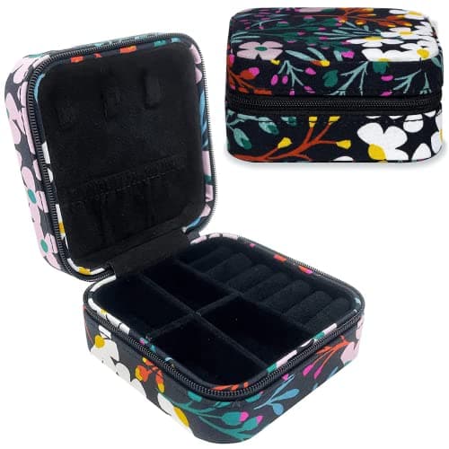 Image of Kate Spade New York Black Travel Jewellery Case, Small Jewellery Box to Organize Rings, Necklaces, Earrings, Fall Floral