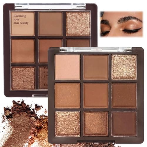 Image of 1pcs Brown Eyeshadow Palette, Matte and Shimmer Neutral 9-Color Eye Shadow Palette with Nude Gold Eyeshadow - Multipurpose, Highly Pigmented Cream Eyeshadows with Bronzer & Contour