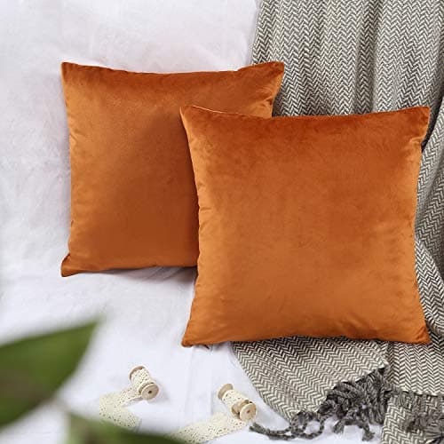 Image of YINFUNG Burnt Orange Velvet Cushion Cover Rust Copper Boho Furry Throw Pillow Cases Mustard Pumpkin Toss Pillow Covers 18x18 Couch Sofa Bed Decorative Cushion Cover Set of 2