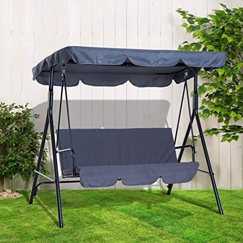 Image of BARGAINSGALORE 3 SEATER GARDEN SWING CHAIR SEAT HAMMOCK SWINGING METAL CANOPY BENCH GREY NEW