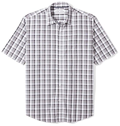 Image of Amazon Essentials Men's Regular-Fit Short-Sleeve Poplin Shirt, Black Grey Plaid, L