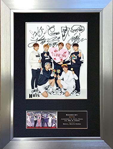 Image of #761 BTS No3 Signed Autograph Mounted Photo Reproduction PRINT A4 Rare Perfect Birthday (297 x 210mm) (Silver Frame)