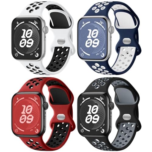 Image of Adorve 4 Pack Breathable Sports Strap Compatible with Apple Watch Straps 40mm 41mm 42mm 38mm, Soft Silicone Band for iWatch SE Series 11 10 9 8 7 6 5 4 3 2 1, Two-Tone Design for Women & Men