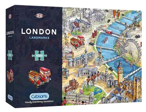 Image of Gibsons London Landmarks 1000 Piece Jigsaw Puzzle for Adults - London Map Puzzle by Maria Rabinky - Premium Sustainable Puzzle Made in the UK/EU