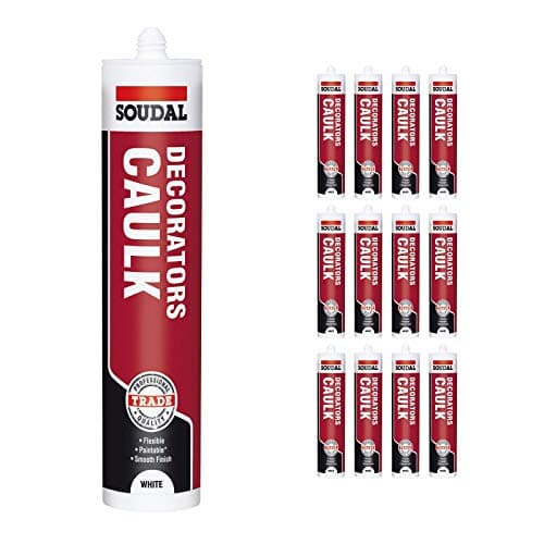 Image of Pack of 12, Soudal Decorator Caulk Gap & Crack Filler Acrylic Silicone Adhesive Sealant