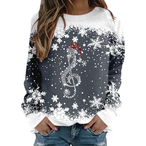 Image of Christmas Jumpers for Women Ladies Long Sleeve Christmas Tops Funny Graphic Xmas Jumpers Crewneck Sweatshirt Autumn Pullover Lightweight Sweaters Warm Winter Clothes Womens Outfits (Grey, XXXL)
