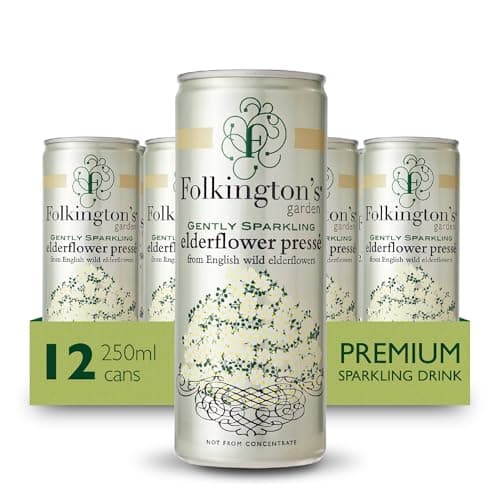 Image of Folkington's Elderflower Soft Drink Pressé, 12 Cans, Gently Sparkling, Great Cocktail and Gin Mixer, 250 ml - Pack of 12