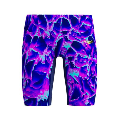 Image of Speedo Boys Fastskin Junior Endurance+ Max High Waisted Jammer Swim Trunks Swimmers Cave Current/Neon Jelly Size 15-16 Years