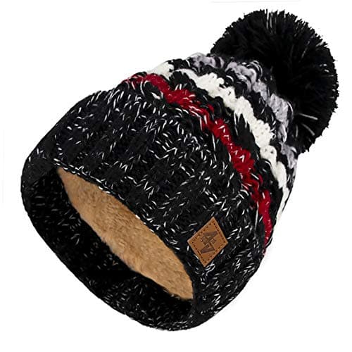 Image of 4sold Unisex Fleece Lined Winter Beanie – Warm Cable Knit Bobble with Pom Pom UK, Soft Wooly Thermal Cap for Men & Women, Thick Cosy Knitted Design for Cold Weather Black