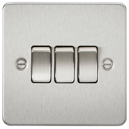 Image of Knightsbridge FP4000BC 10 A 3G 2-Way Switch with Flat Plate, Brushed Chrome