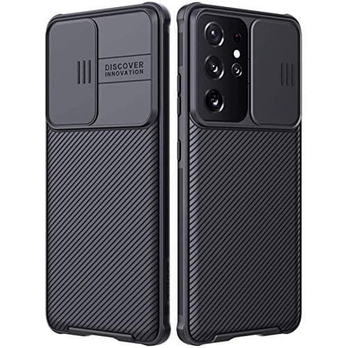 Image of imluckies Shockproof Case for Samsung Galaxy S21 Ultra with Sliding Camera Cover, Slim Fit& Scratch-Resistant, Camera Lens Protection Case for Samsung Galaxy S21 Ultra 5G 6.8"- Black