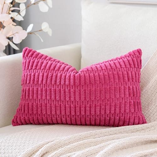 Image of Artscope Corduroy Set of 1 Cushion Cover 30x50 cm Super Soft Boho Striped Lumbar Pillow Covers Case Decorative Modern Cushion Covers for Sofa Couch Bedroom Car Decor Hot Pink