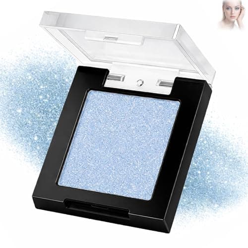 Image of Icy Blue Shimmer Glitter Eyeshadow - Cool Tone Reflective Single Pan Wet Look Shine Light Catching Finish for Evening Eye Makeup Accent Highlight Compact Case Design Travel Friendly