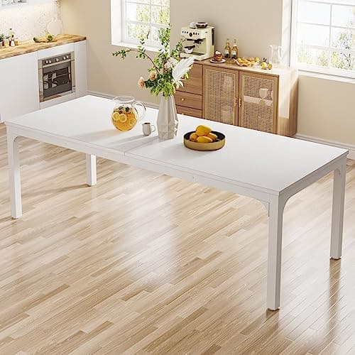 Image of Tribesigns Dining Table for 6-8 People, 78 Inches Industrial Rectangular Kitchen Dinner Table with Heavy-Duty Metal Legs for Living Room and Dining Room, White