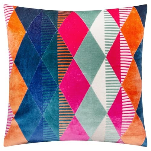 Image of furn. Metro Harlequin Cushion Cover – Geometric Velvet Jacquard Decorative Case (Multicolour – 50x50cm)