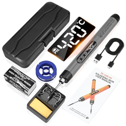 Image of Cordless Soldering Iron Kit with LCD Display - Rechargeable USB C Soldering Iron Adjustable Temperature 260℃-420℃,Portable Soldering Irons 1000mAh WeldingKit,Electric Soldering Irons Pen (Grey)