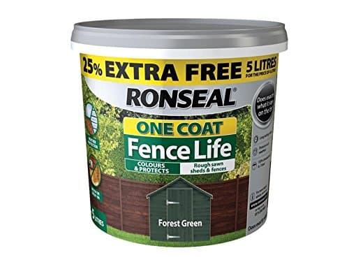 Image of Ronseal RSLFLFGN4LAV One Coat Fence Life Forest Green New 4 Litre +25%