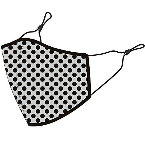 Image of 3D reusable face covering, printed polkadot grey/black