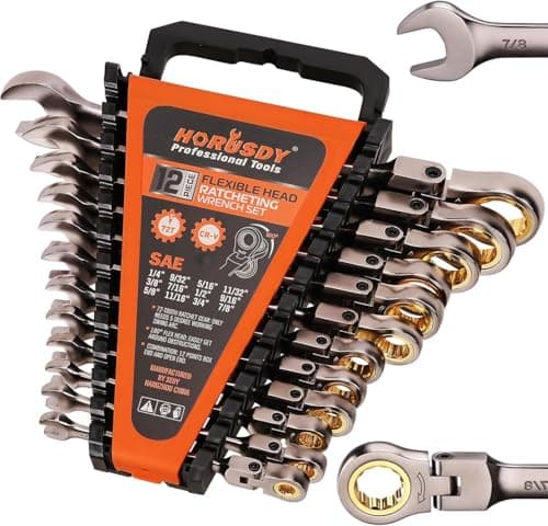 Image of HORUSDY 12-Piece SAE Flex-Head Ratcheting Spanner Set with Organizer | 1/4” to 7/8“ Ratchet Combination Spanners Set | 72-Teeth | Chrome Vanadium Steel