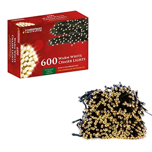 Image of The Christmas Workshop 76230 600 Warm White LED Chaser Christmas Lights/Indoor or Outdoor Fairy Lights / 41.9 Metres / 8 Light Modes/Great for Christmas, Weddings & Gardens