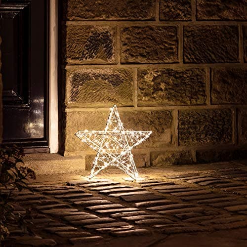 Image of Lights4fun Outdoor Light Up LED Star Christmas Figure Garden Decoration with 200 Warm White LEDs & Timer 35cm