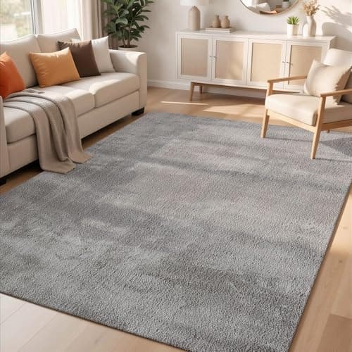 Image of Rugs by Desire Comfy Washable Modern Living Room Rug Polyester Plain Indoor Area Rug with Low Pile - Anti-Slip Felt Backing SuperSoft Carpet Bedroom-Hallway, Dark Grey, 160x220 cm