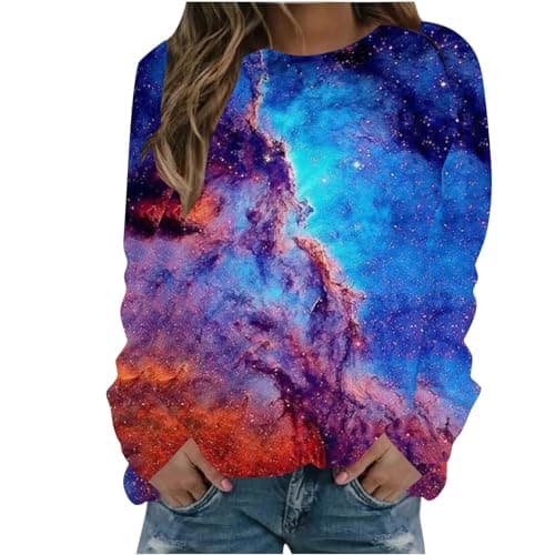 Image of Galaxy Pullover Women's Sweatshirt Blouse Galaxy Print Shirt Long Sleeve Tunic Tops for Women Space Costume Round Neck Loose Fit Tops Starry Sky Streetwear Carnival Costume Jumper Blouse Tops, #03