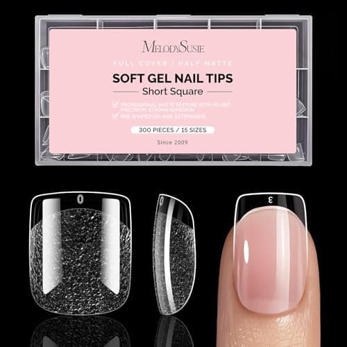 Image of MelodySusie Short Square Almond Nail Tips - 300Pcs Clear Acrylic, Half Matte Full Cover Press on Nails for DIY Extension & Salon Use, 15 Sizes Pre-Shaped for Long-Lasting Manicure