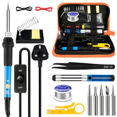 Image of Soldering Iron Kit,60W Soldering-Iron Gun with Adjustable Temp 200-450°C and ON/Off Switch,5 Soldering Tips, Desoldering Pump,2 in 1 Wire Stripper Cutter, Soldering Iron Stand, Tool Case